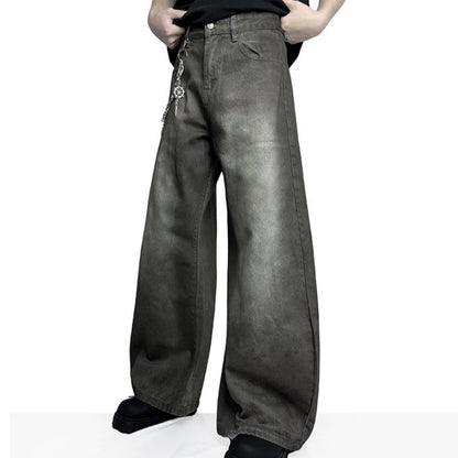 Retro Washed-Effect Cropped Wide-Leg Casual Pants For Men