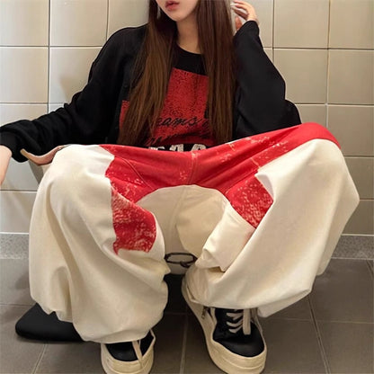 American Retro Heavy-duty Design Graffiti Print Wide-leg Pants