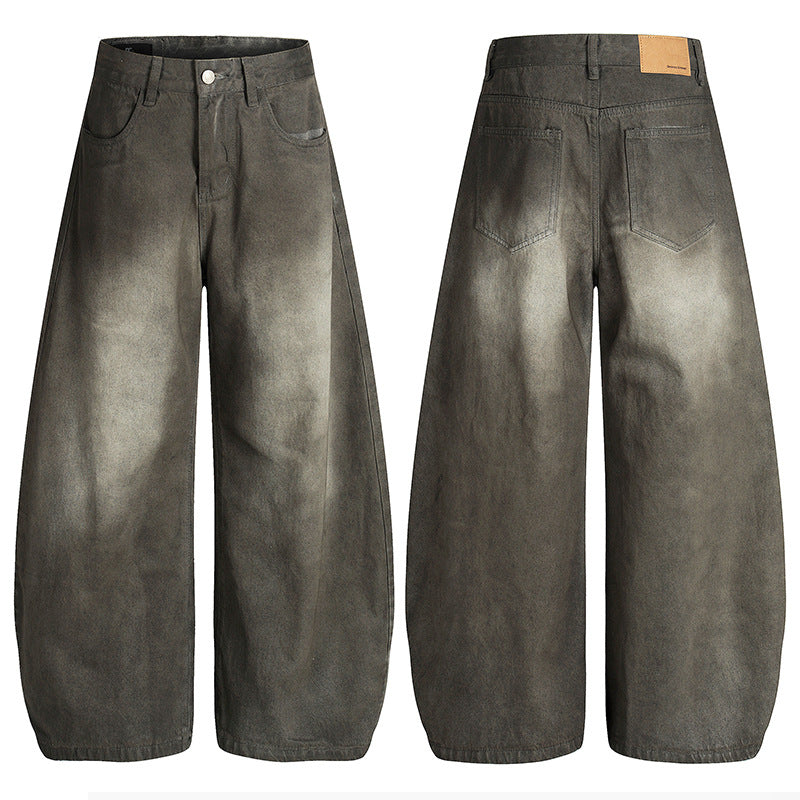Retro Washed-Effect Cropped Wide-Leg Casual Pants For Men