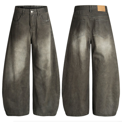Retro Washed-Effect Cropped Wide-Leg Casual Pants For Men