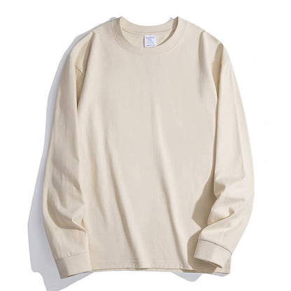 Men's Pure Cotton Thick, Loose-fitting Solid-color Japanese-style Crew-neck Long-sleeve T-shirt