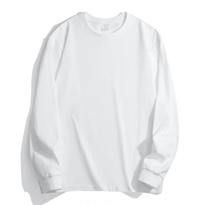 Men's Pure Cotton Thick, Loose-fitting Solid-color Japanese-style Crew-neck Long-sleeve T-shirt