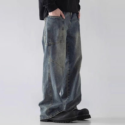Mens Straight Leg Loose Fit Wide Leg Jeans