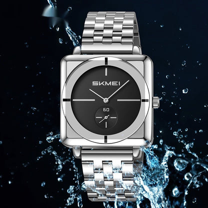 Square Steel Band Stylish Standalone Seconds Subdial With Two Hands Solid Steel Band Quartz Watch