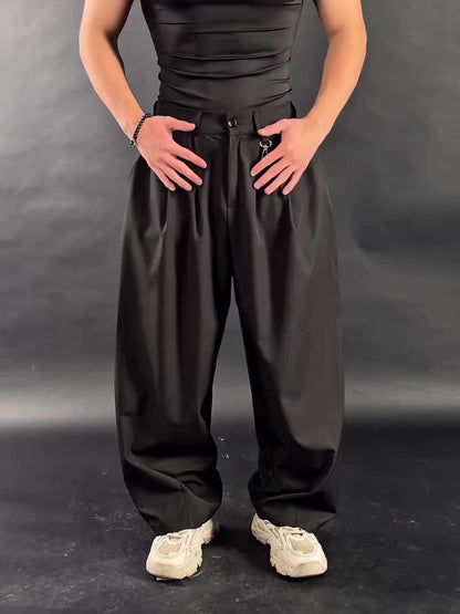 Black High Waist Multi-Pleated 3D Wide-Leg Pants