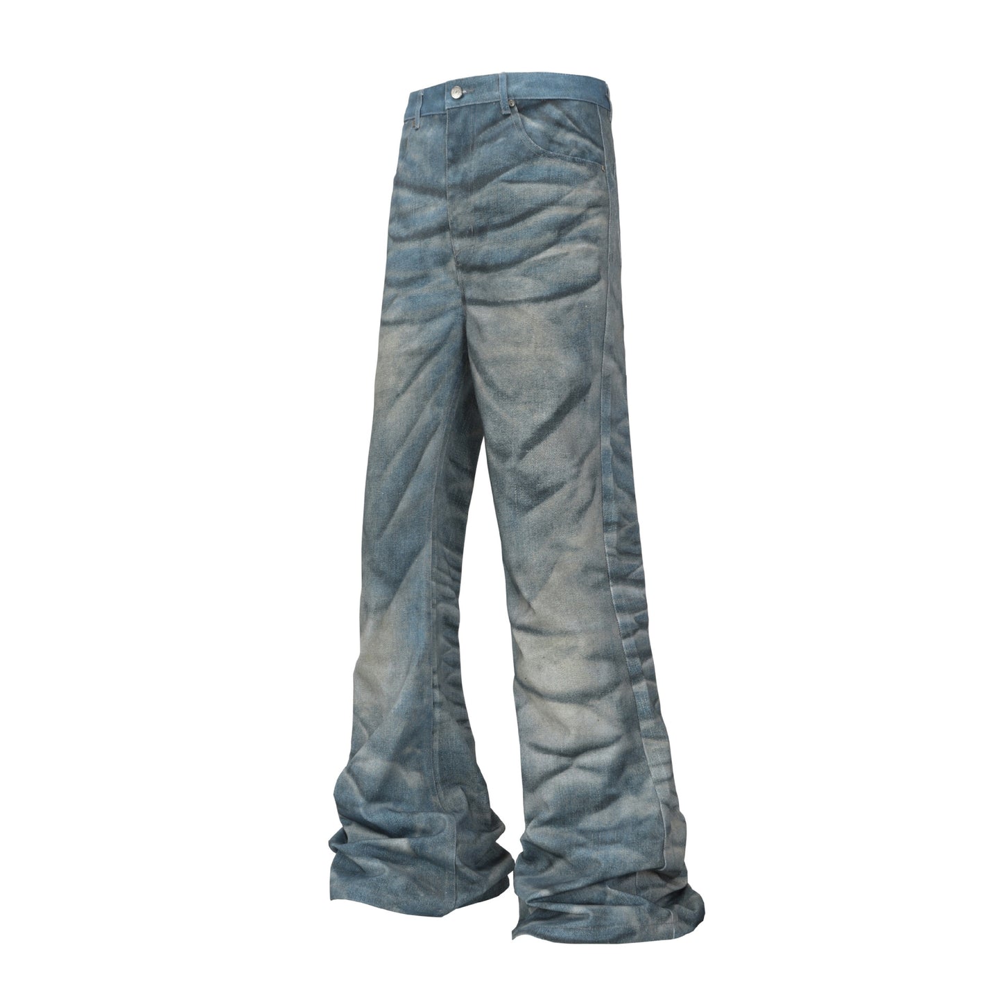 Retro Digital-printed Ripple Denim Jeans For Casual Wear