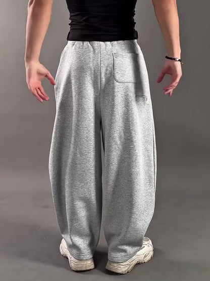 Light Grey Heavyweight Cotton Blend 3D Wide-Leg Sweatpants