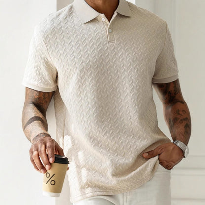 Mens Casual Short-sleeve Textured Polo Shirt Top