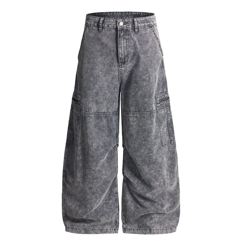 Casual Baggy Pants With A Utility-style Design Featuring Multiple Pockets And Zip Fly