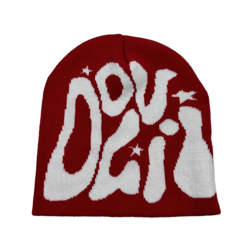 Outdoor Retro Sports Star Letter Jacquard Knitted Hat