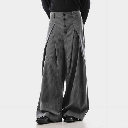 Retro Pleated Striped Button Suit Pants