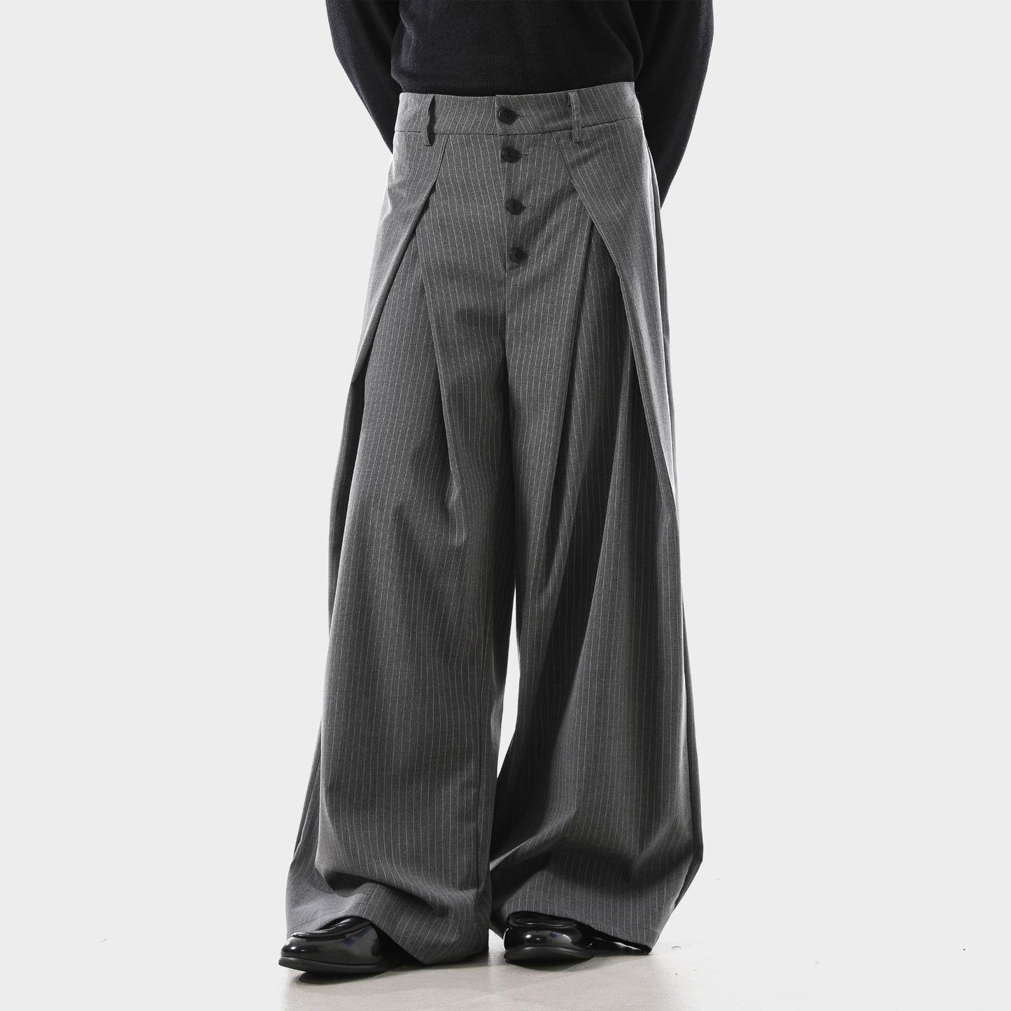Retro Pleated Striped Button Suit Pants