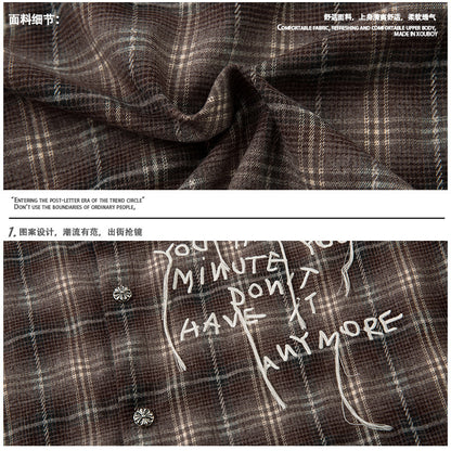 Mens Autumn Long-Sleeve American-Style Retro High-Street Tie-Dye Plaid Shirt