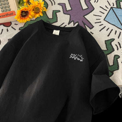 Teenage Minimalist Trendy Loose-fitting Crew-neck Half-sleeve