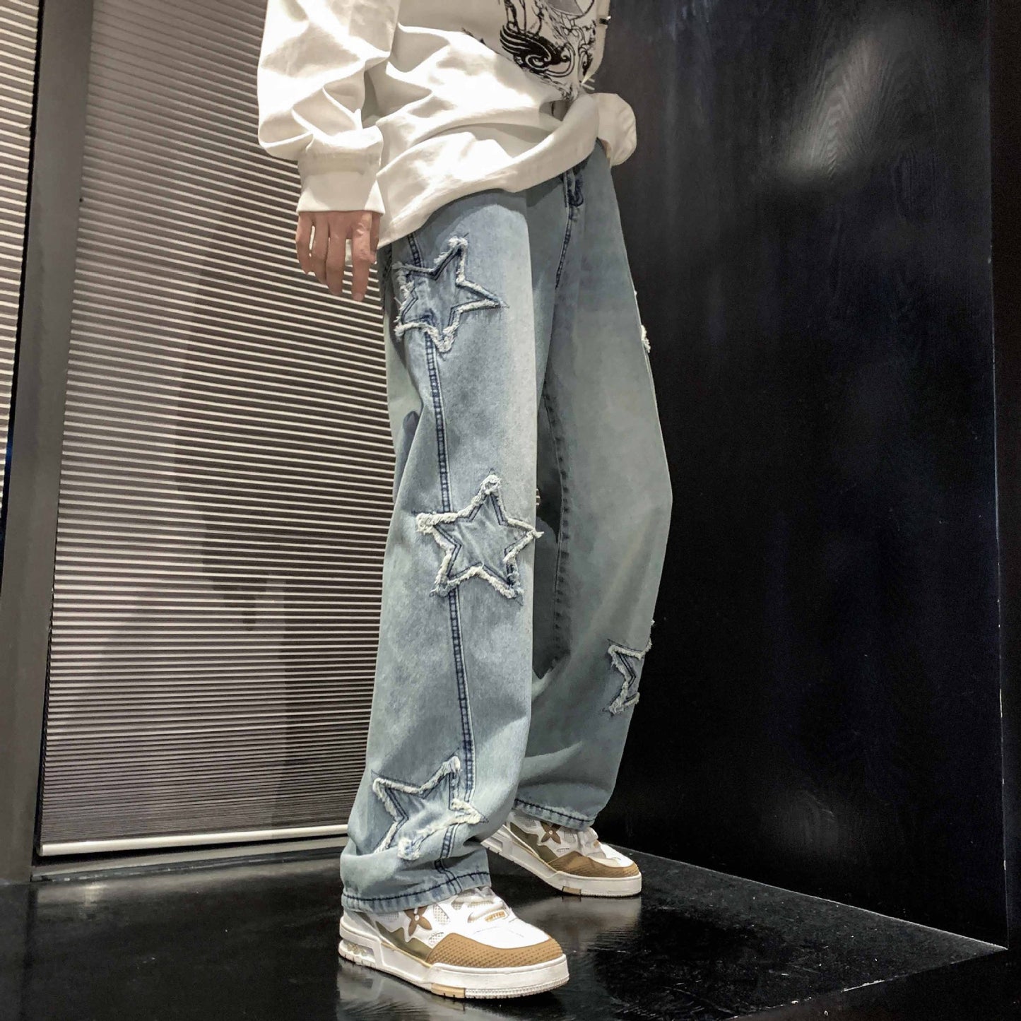 Mens Flared Loose High-Street Straight-Leg Pants