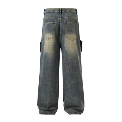 Mens Retro Nostalgic Loose Fit Straight Jeans