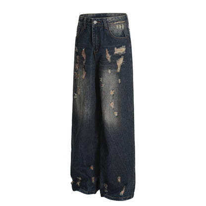American-style Vintage Distressed Worn Torn And Ripped Jeans
