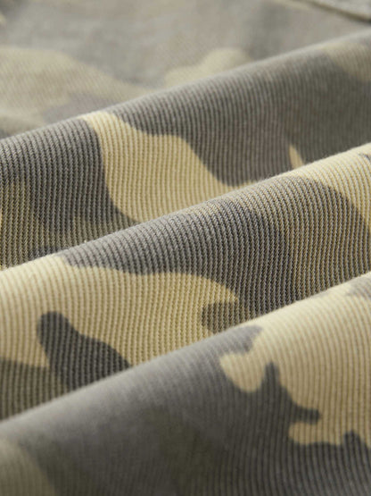 Casual Retro Patch Camouflage Denim Cropped Pants