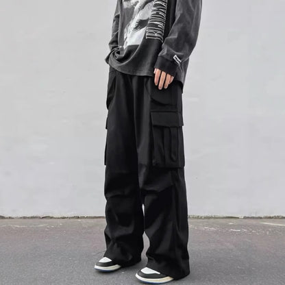 Mid-rise Wide-leg Parachute Pants Casual Slimming Workwear Trousers