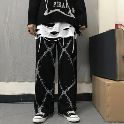 Dark print casual straight pants