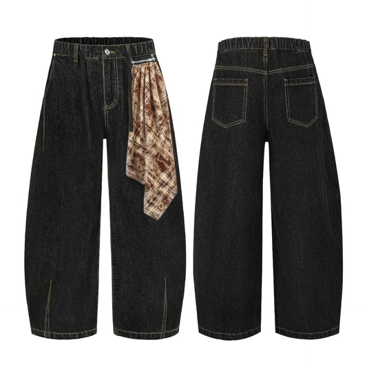 Retro Street Simple Loose Machete Denim Trousers