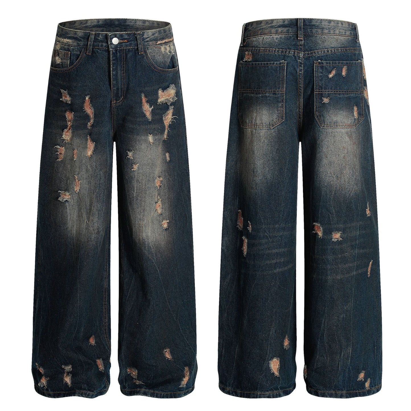American-style Vintage Distressed Worn Torn And Ripped Jeans
