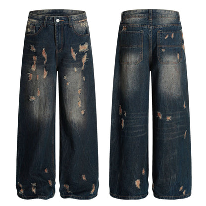 American-style Vintage Distressed Worn Torn And Ripped Jeans