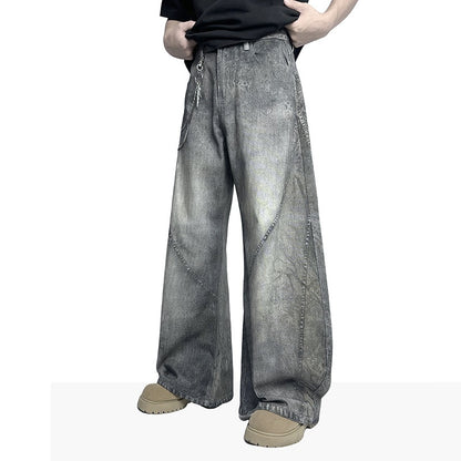 American-style Retro 3D-cut Patchwork Bootcut Denim Casual Pants