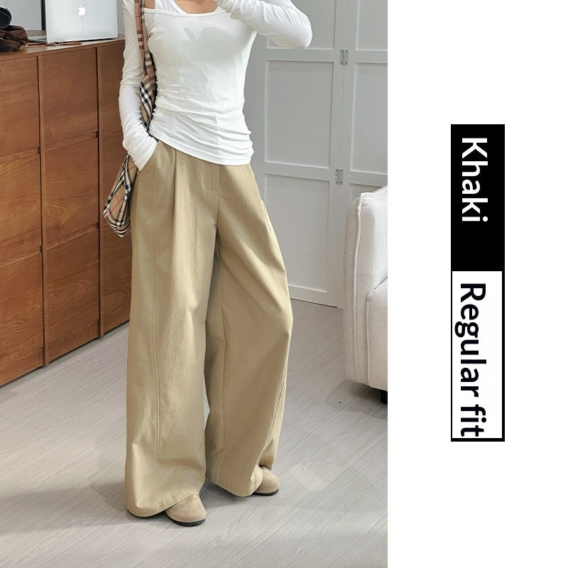 Womens Casual Loose-fitting High-waisted Wide-leg Pants