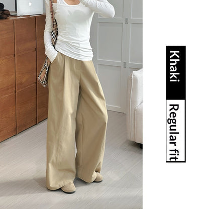 Womens Casual Loose-fitting High-waisted Wide-leg Pants