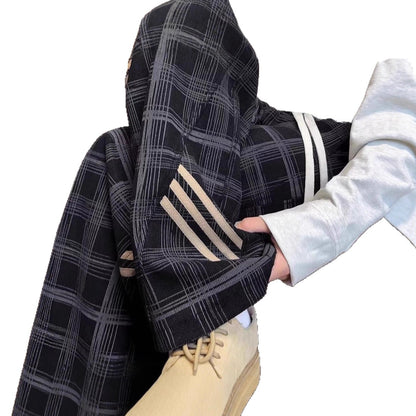 Striped And Plaid Patchwork Versatile Minimalist Straight-leg Wide-leg Sweatpants