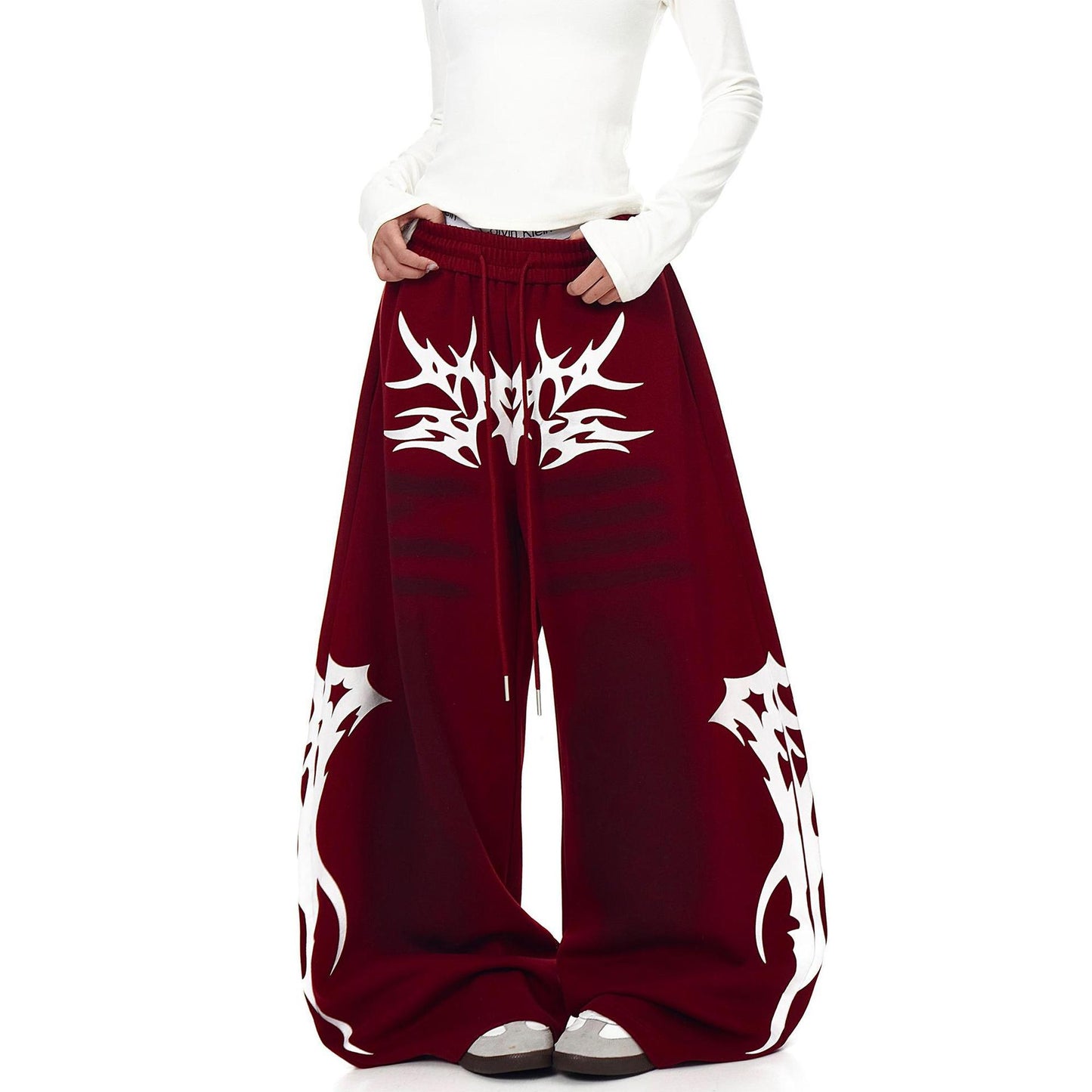 Distressed Vintage-style Totem-printed Harem Pants With A Curved Blade Design