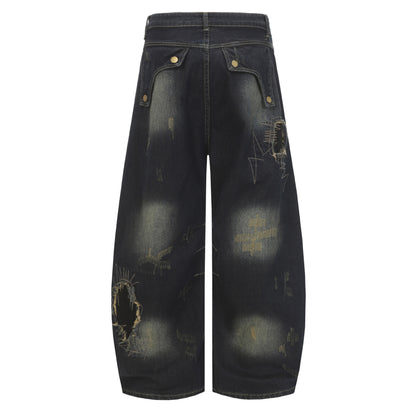Major Post-apocalyptic Patch High-street Jeans With A Relaxed Wide-leg Fit
