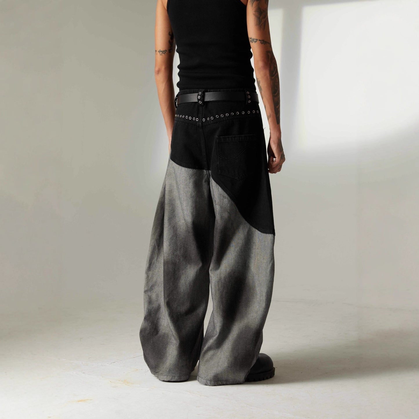 FallWinter Retro Washed Patchwork Contrasting-Color Casual Denim Jeans