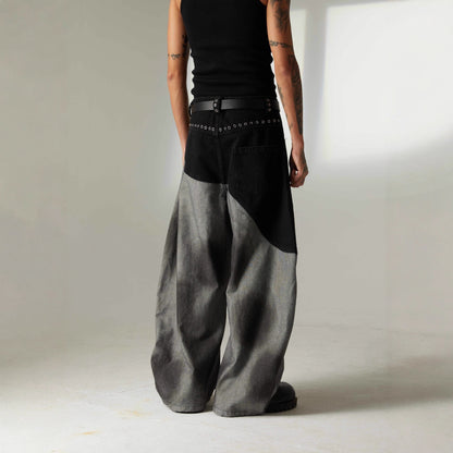 FallWinter Retro Washed Patchwork Contrasting-Color Casual Denim Jeans