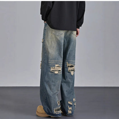 Mens American-style Streetwear Camouflage Ripped Jeans