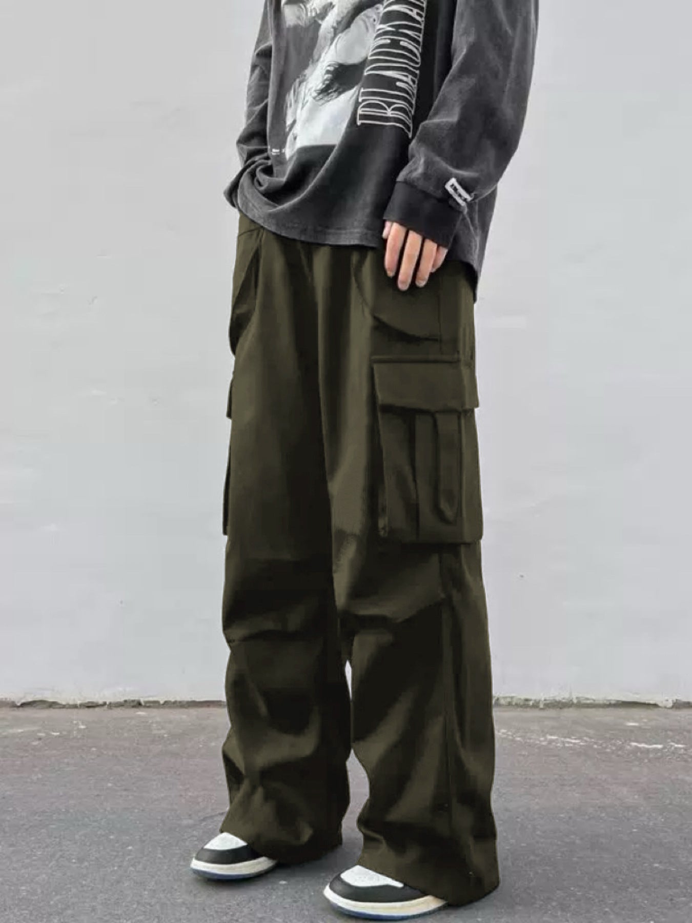 Mid-rise Wide-leg Parachute Pants Casual Slimming Workwear Trousers