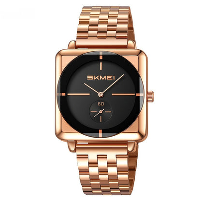 Square Steel Band Stylish Standalone Seconds Subdial With Two Hands Solid Steel Band Quartz Watch