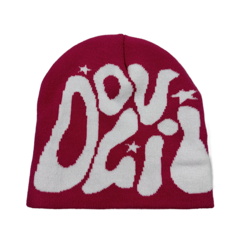 Outdoor Retro Sports Star Letter Jacquard Knitted Hat
