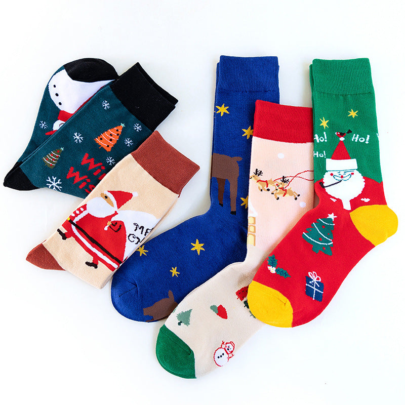 Santa Snowman Cartoon Cotton Socks