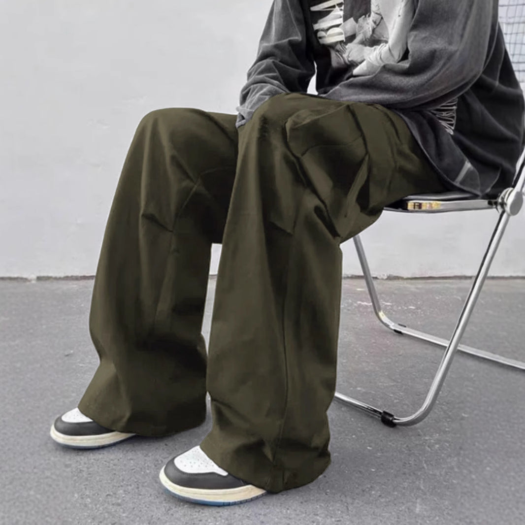 Mid-rise Wide-leg Parachute Pants Casual Slimming Workwear Trousers