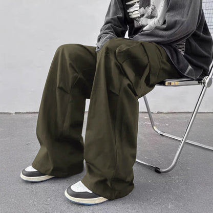 Mid-rise Wide-leg Parachute Pants Casual Slimming Workwear Trousers