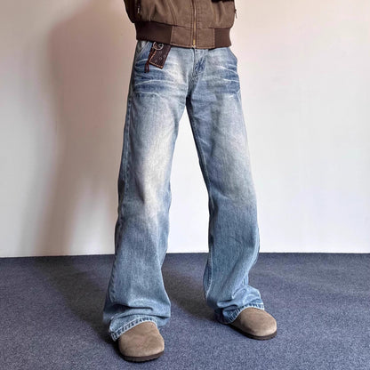 Mens Retro Washed Bleached And Distressed Lightning-Stripe Bamboo-Grain Pants