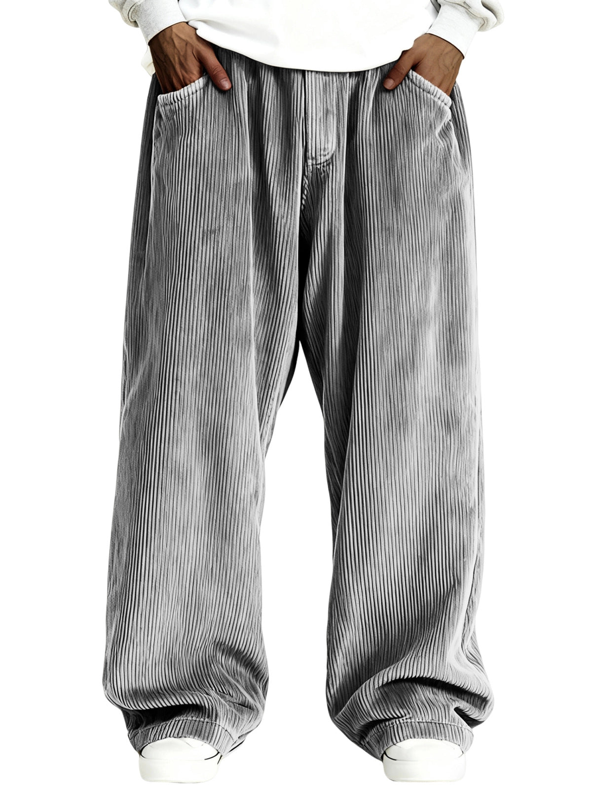 Mens Casual Solid Color Corduroy Pocket Sweatpants