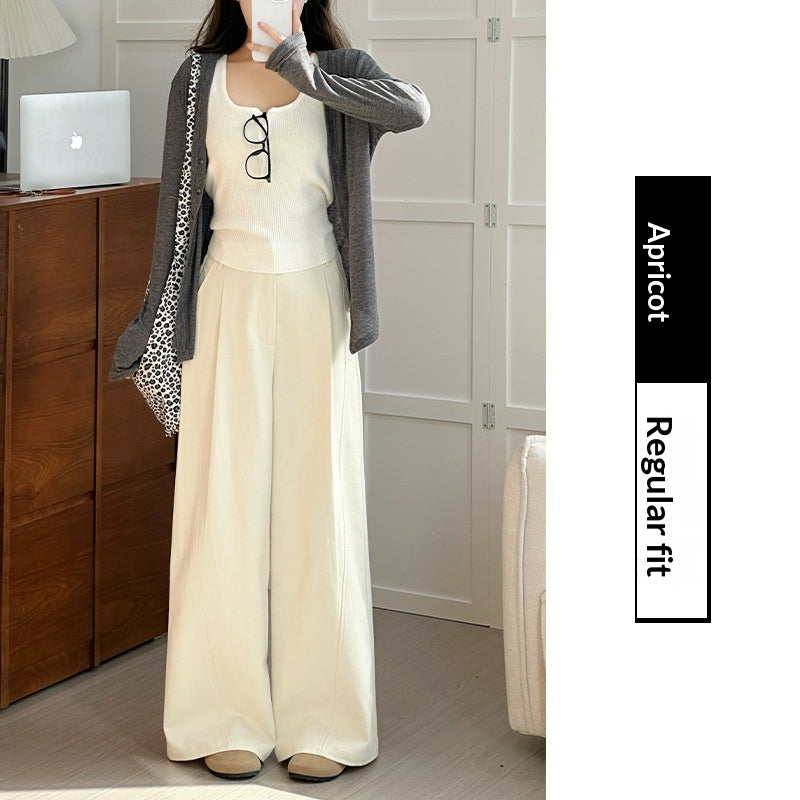 Womens Casual Loose-fitting High-waisted Wide-leg Pants