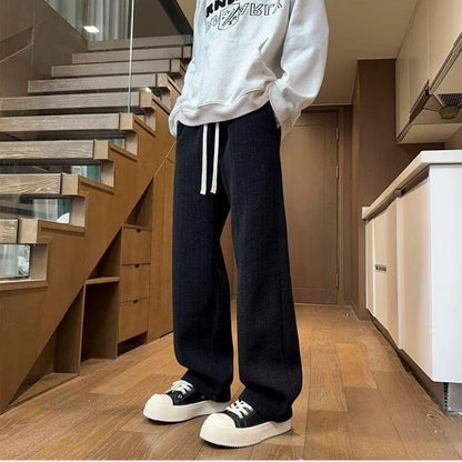 Mens Black Wheat Stripe Wide Leg Pants For FallWinter