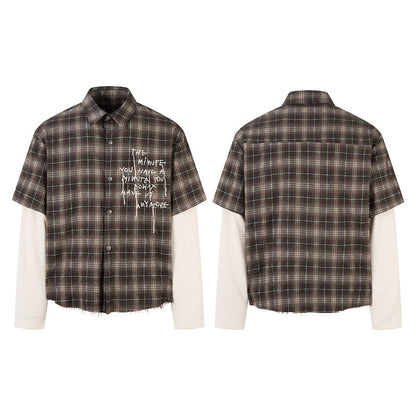 Mens Autumn Long-Sleeve American-Style Retro High-Street Tie-Dye Plaid Shirt