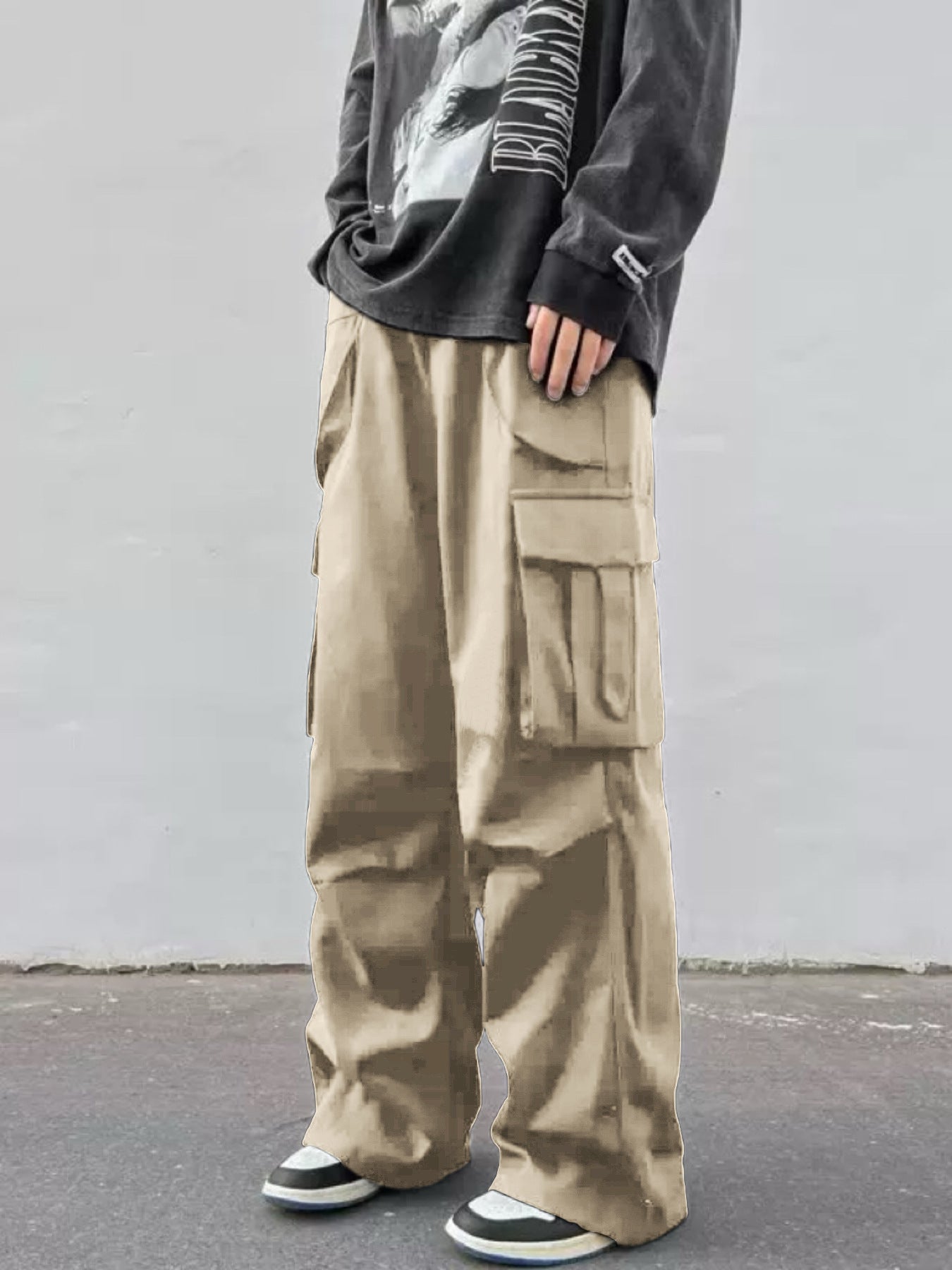 Mid-rise Wide-leg Parachute Pants Casual Slimming Workwear Trousers
