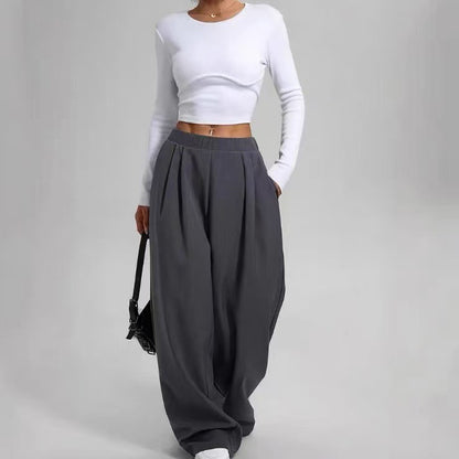 Sporty Casual Pocket High-waisted Women's Pants Loose And Slimming