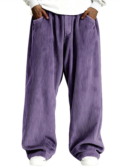 Mens Casual Solid Color Corduroy Pocket Sweatpants
